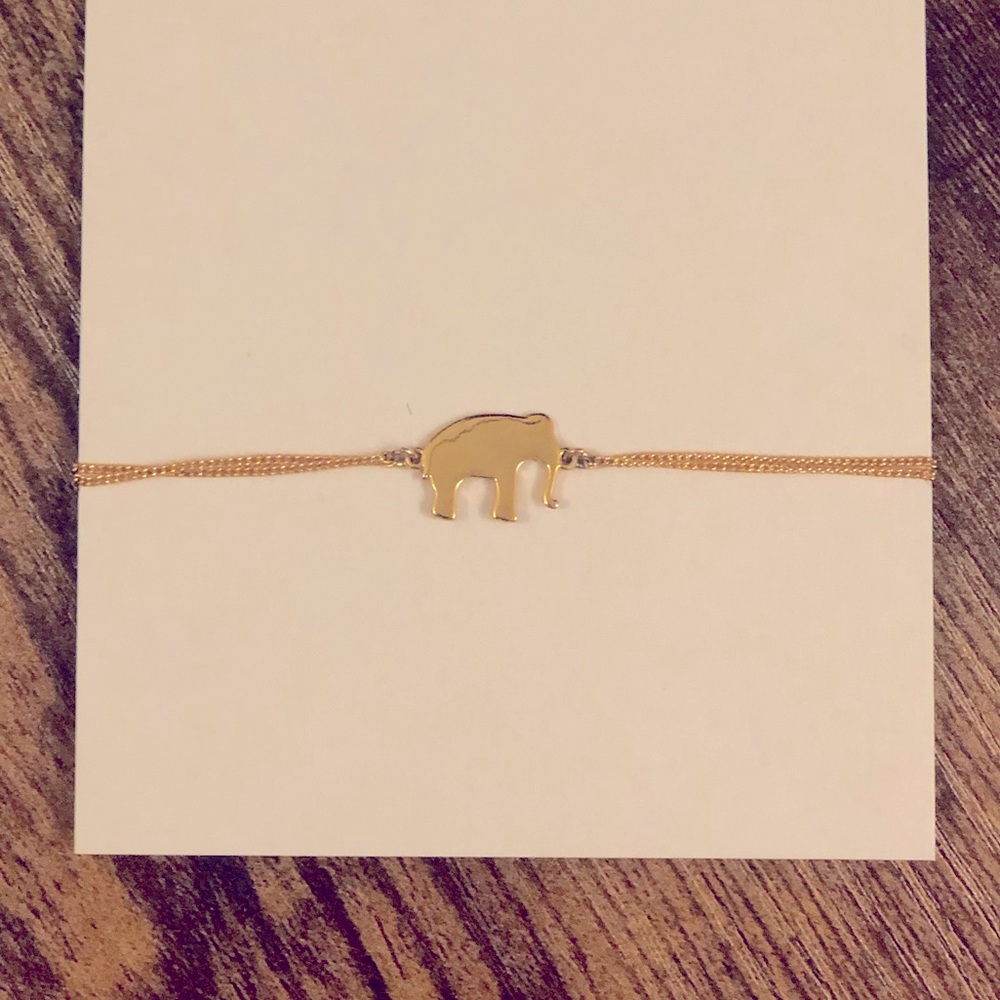 Gold Elephant Bracelet w/ Bright Pink Rope Pull